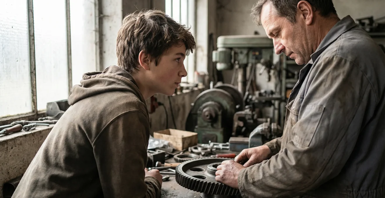 Jeune observant un professionnel en atelier MFR pendant stage découverte